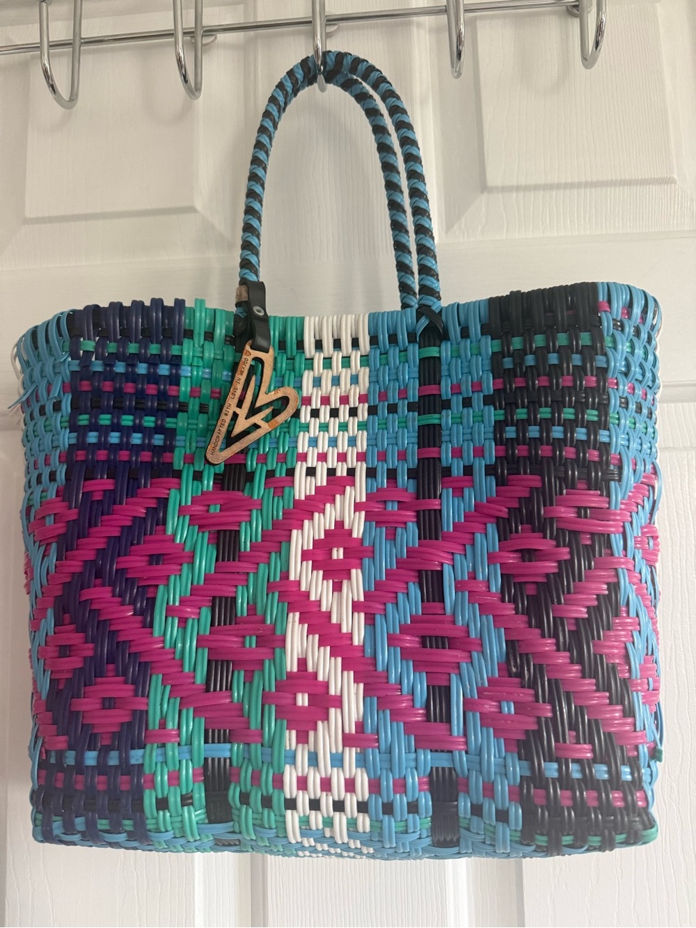 Woven Multicolor Tote Bag - Pink, Teal & Blue